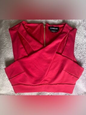 Bebe Deep Pink Corset Crop Top XS Y2K Structured Gold Zip Back